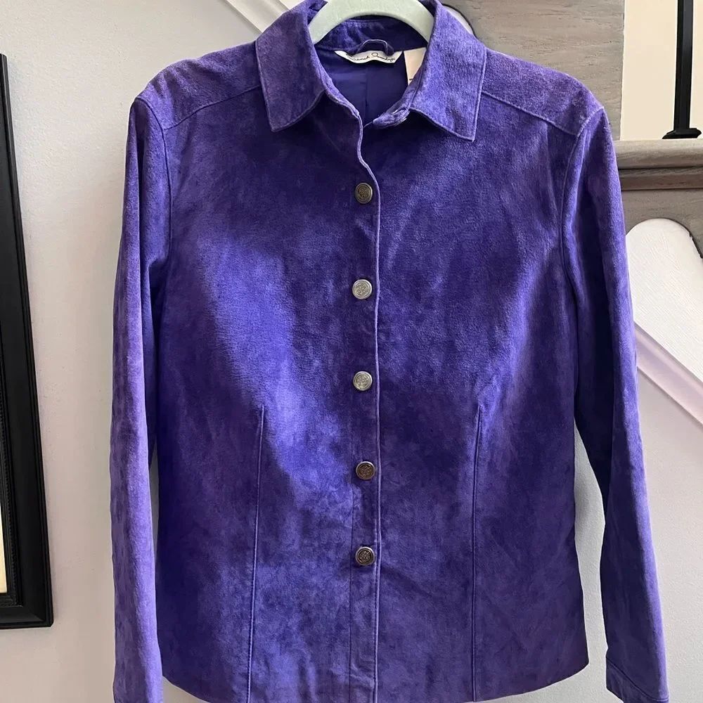 French Laundry Purple Suede Button Down Shirt sz S EUC